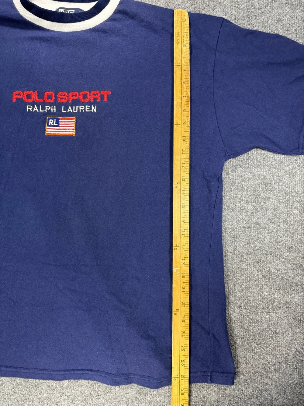 Vintage Ralph Lauren Polo Sport Navy Tee with White Ringer Collar Y2K